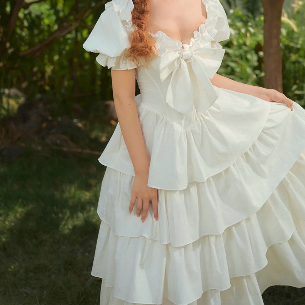 Ivory Tiered Maxi Dress with Statement Bow